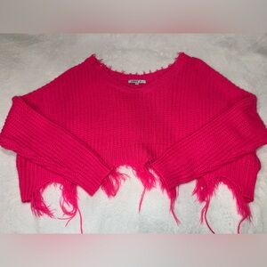 Love J Pink Frayed Hem Sweater